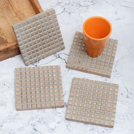 Gray Dotted Wooden Coasters for Home & Office - Pack of 4